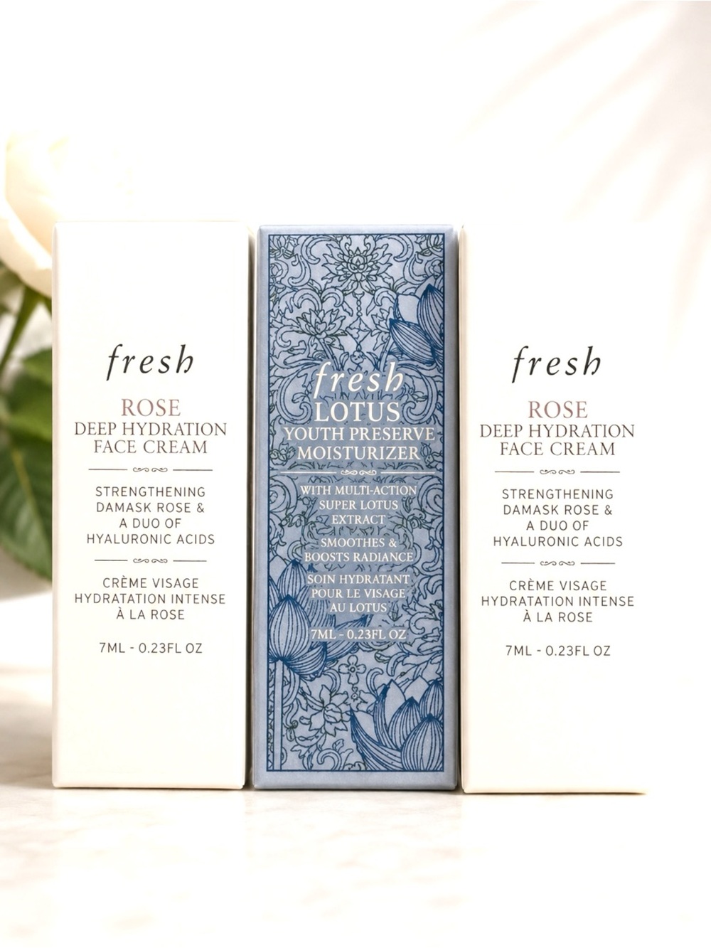 Fresh Skincare Trio Rose Face Cream Lotus Moisturizer 7mL NIB LUXURY